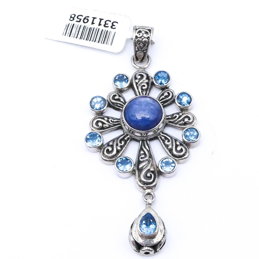 Bali Legacy Blue Topaz Kyanite 8.3ctw Sterling Silver 2.5" New Pendant